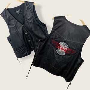 Genuine Leather Motorcycle Vest Black Cruisers Size Medium‎ Canadian Moto Jacket